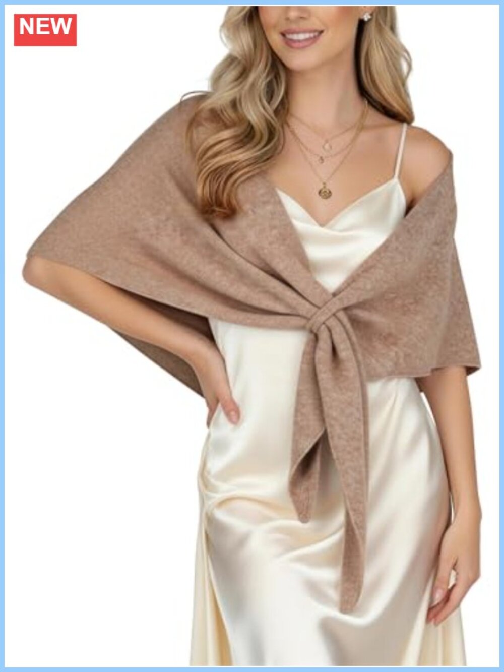Wool Blend Knit Shawl Wrap Thread-Through Poncho One Size